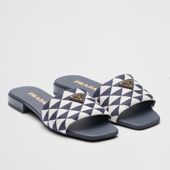 Prada Embroidered Geometric fabric slides - Picture 1 of 6